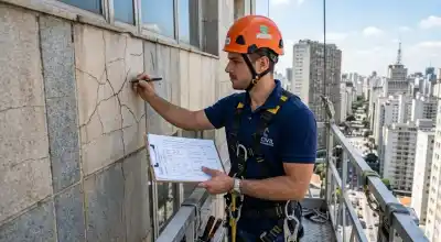 Engenheiros fiscalizando obra de fachada